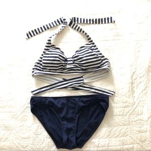 Lands End Navy and Stripe Bikini, W8